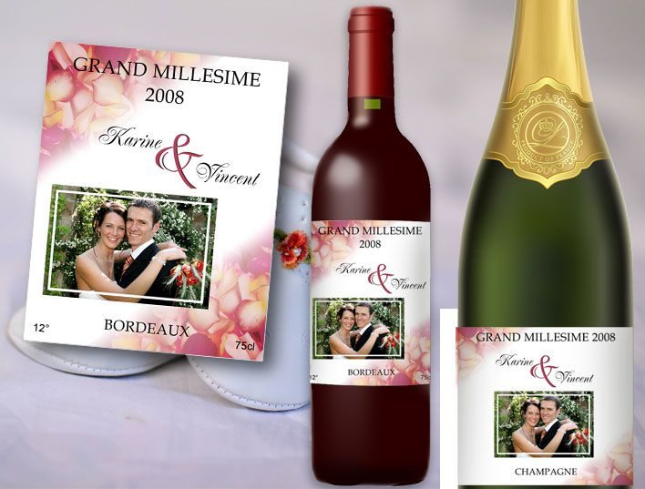 Etiquettes de bouteille personnalisées mariage - Roses rouges